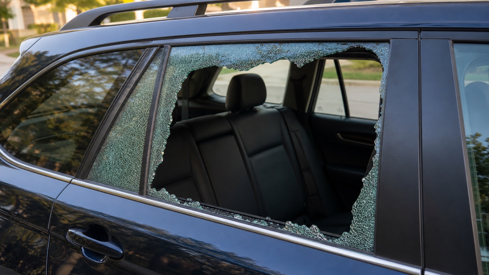 Broken side window from break-in damage example