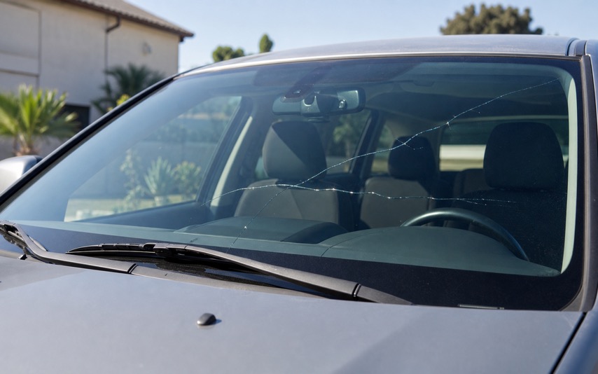 Cracked windshield damage example